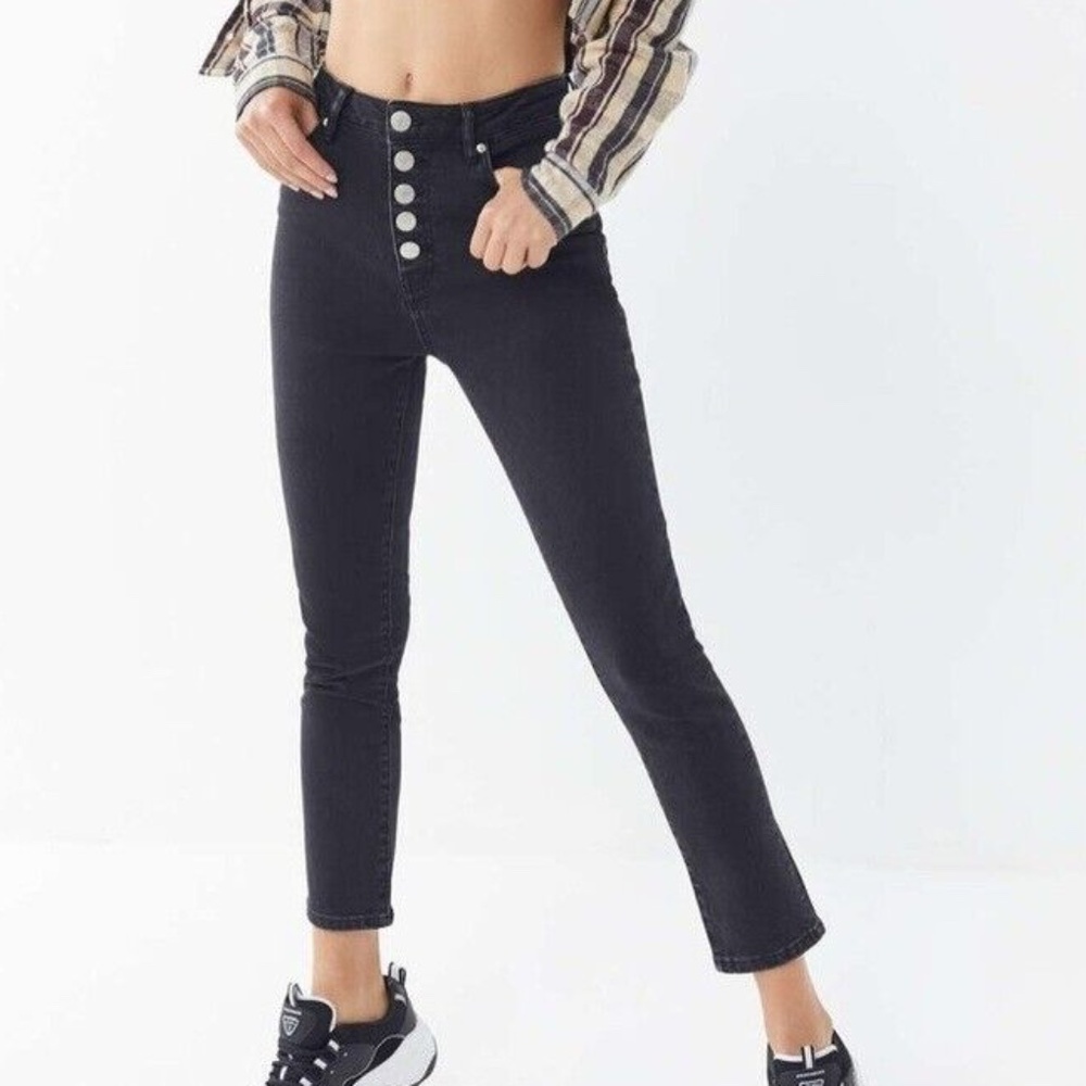 NWT BDG Urban Outfitters Girlfriend High Rise Button Black Denim Jeans - Picture 2 of 6